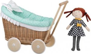 WickerPL LUNA WÓZEK WIKLINOWY DLA LALEK Z OBSZYCIEM miętowym 50X30 H45 CM 11