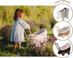 WickerPL LUNA WÓZEK WIKLINOWY DLA LALEK Z OBSZYCIEM miętowym 50X30 H45 CM 13