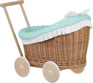 WickerPL LUNA WÓZEK WIKLINOWY DLA LALEK Z OBSZYCIEM miętowym 50X30 H45 CM 3