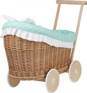 WickerPL LUNA WÓZEK WIKLINOWY DLA LALEK Z OBSZYCIEM miętowym 50X30 H45 CM 5