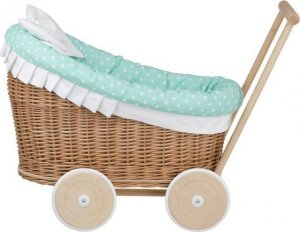 WickerPL LUNA WÓZEK WIKLINOWY DLA LALEK Z OBSZYCIEM miętowym 50X30 H45 CM 6