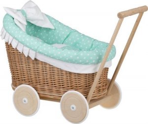 WickerPL LUNA WÓZEK WIKLINOWY DLA LALEK Z OBSZYCIEM miętowym 50X30 H45 CM 7