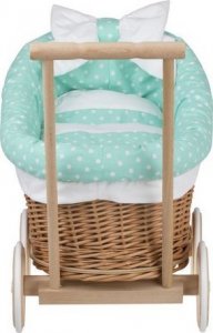 WickerPL LUNA WÓZEK WIKLINOWY DLA LALEK Z OBSZYCIEM miętowym 50X30 H45 CM 8