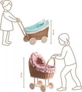 WickerPL LUNA WÓZEK WIKLINOWY DLA LALEK Z OBSZYCIEM miętowym 50X30 H45 CM 10