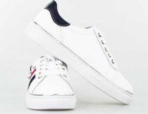 Estetino Tenisówki skórzane z granatową cholewką białe Vinceza-40 4