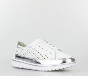 Estetino Tenisówki skórzane ażurowe ze srebrną wstawką białe Vinceza-39 2
