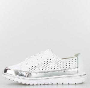 Estetino Tenisówki skórzane ażurowe ze srebrną wstawką białe Vinceza-39 3