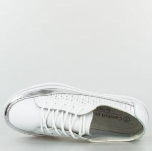 Estetino Tenisówki skórzane ażurowe ze srebrną wstawką białe Vinceza-39 4