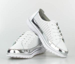 Estetino Tenisówki skórzane ażurowe ze srebrną wstawką białe Vinceza-39 5