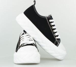 Estetino Tenisówki na ozdobnej platformie tekstylne czarne-39 5