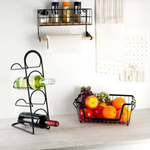 Vilde Stojak na wino metalowy czarny 4 butelki 21x12x43 cm 6