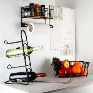 Vilde Stojak na wino metalowy czarny 4 butelki 21x12x43 cm 8