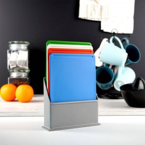 Deska do krojenia Excellent Houseware plastikowa 4szt. ze stojakiem 3