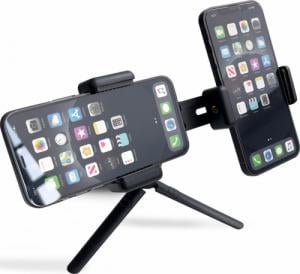 Hurtel Podwójny regulowany uchwyt na smartfony z tripodem czarny (E-type live dual camera) 1