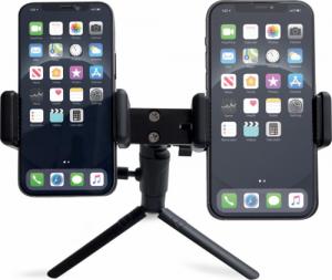 Hurtel Podwójny regulowany uchwyt na smartfony z tripodem czarny (E-type live dual camera) 2