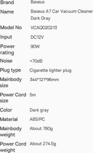 Odkurzacz ręczny Baseus Baseus A7 mini odkurzacz samochodowy 90 W 6000 Pa ciemnoszary (VCAQ020213) 4