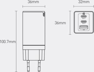Ładowarka Baseus GaN3 1x USB-A 2x USB-C 1.5 A (BSU3480BLK) 5