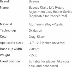 Uchwyt Baseus Otaku uniwersalny uchwyt na tablet szary (LUZQ000013) 5