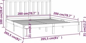 vidaXL vidaXL Rama łóżka, czarna, lite drewno sosnowe, 200 x 200 cm 6
