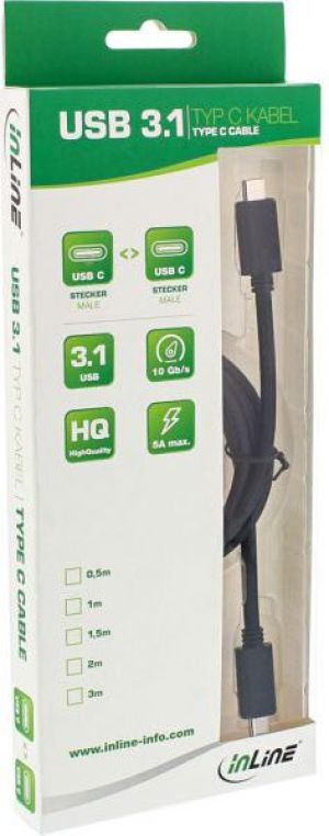 Kabel USB InLine USB C -> USB C (M/M) Czarny 1m (35701) 2