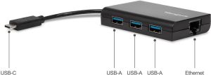 HUB USB Targus USB-C - 3x USB-A + Ethernet (ACH230EUZ-50) 3