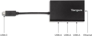HUB USB Targus USB-C - 3x USB-A + Ethernet (ACH230EUZ-50) 5