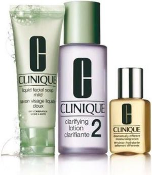 Clinique 3-Step Skin Care System 2 Dry Combination Liquid Facial Soap Mild 50ml + Clarifying Lotion 2 100ml + Dramatically Different Moisturizing Lotion+ 30ml 1