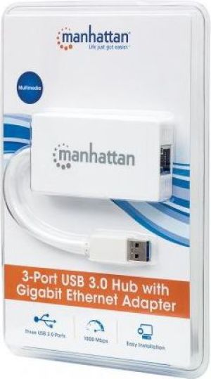 HUB USB Manhattan 1x RJ-45  + 3x USB-A 3.0 (507578) 10