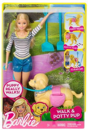 Lalka Barbie Mattel BARBIE Spacer z pieskiem czyścioszkiem (DWJ68) 1