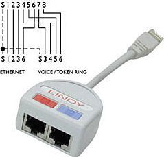 Lindy Port Doubler UTP 10/100&Tel. RJ-45 Splittercat.5 Ethernet&T - 34003 1