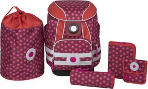 Lassig Zestaw: Plecak szkolny XL ze sztywnymi plecami, 2 piórnikami, workiem i saszetką Dottie red (LSCSET1119) 1