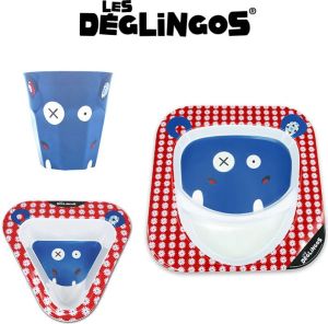 Les Deglingos Zestaw naczyń dla dzieci Hipopotam Hippipios niebieski 3 elementy 1