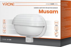 Kinkiet Orno MUSAM, oprawa ogrodowa z czujnikiem ruchu 180st, 1x60W, E27, IP44, z przesłoną, plastik, biała Symbol: LF-1/W EAN: 590825,LF-1/W 2