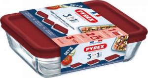 Pyrex Set Pojemników na Lunch Pyrex Cook & Freeze Szkło Czerwony (3 pcs) 1