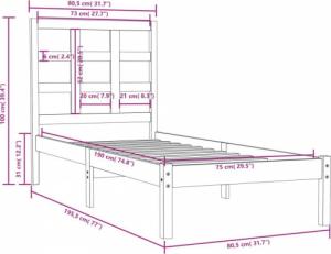 vidaXL Rama łóżka, biała, lite drewno, 75x190 cm, pojedyncza 6