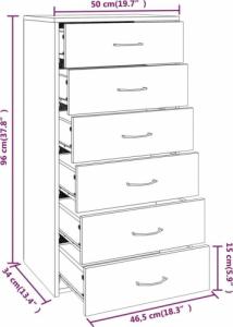 vidaXL Komoda z 6 szufladami, szary dąb sonoma, 50x34x96 cm 8