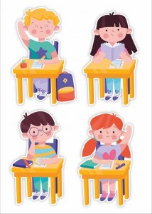 LearnHow Dekoracje szkolne - Dzieci w ławkach (duży napis) 1