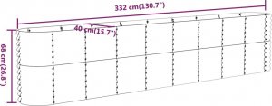 vidaXL Donica ogrodowa, malowana proszkowo stal, 332x40x68 cm, srebrna 6