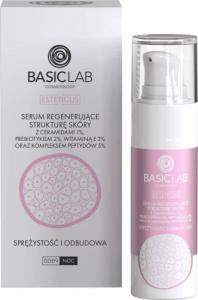Basiclab BasicLab Dermocosmetics  Serum regenerujące strukturę skóry z ceramidami 1%, prebiotykiem 2%, witaminą E 3% oraz kompleksem peptydów 5%, sprężystość i odbudowa  30 ml 1