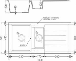 Zlewozmywak Mexen Andres  granitowy 1,5-komorowy z ociekaczem 1000 x 500 mm, szary - 6515101510-71 3