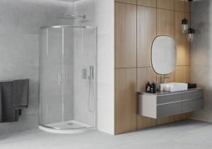 Mexen Mexen Rio kabina prysznicowa półokrągła 90 x 90 cm, szron, chrom + brodzik Flat, biały - 863-090-090-01-30-4110 2