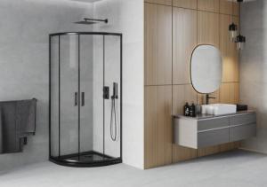 Mexen Mexen Rio kabina prysznicowa półokrągła 90 x 90 cm, transparent, czarny + brodzik Flat, czarny - 863-090-090-70-00-4170B 2
