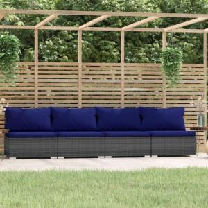 vidaXL 4-osobowa sofa ogrodowa z poduszkami, szary rattan PE 1