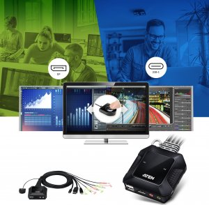 Przełącznik Aten ATEN CS52DP 2-Port USB-C DisplayPort Hybrid Cable KVM Switch 4