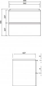 S801-430 SET B610 VIRGO 60 SZARY, UCHWYT CZARNY, SZAFKA ( 522-021 ) + UMYWALKA // CER.VIRGO-SET-60-SZARY-UCH-CZ 2