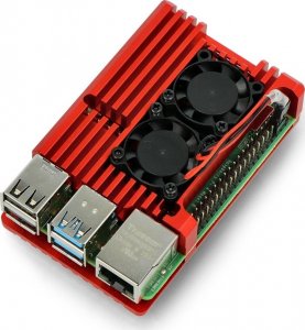 JustPi Obudowa justPi do Raspberry Pi 4B - aluminiowa z dwoma wentylatorami - czerwona 1
