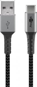 Goobay Kabel tekstylny USB-C na USB-A z metalowymi wtyczkami (szary / srebrny) 2 m - Długość kabla 2 m 1