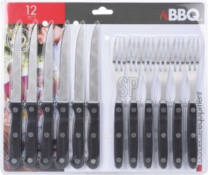BBQ Sztućce do steków burgerów noże widelce zestaw 12 elementów uniwersalny 4