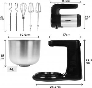 Mikser Duronic Duronic SM3 Mikser ręczny lub stojący z misą 2 w 1 | robot kuchenny | łatwy w przechowywaniu | z funkcją turbo i stojakiem do przechowywania | misa 4L | 300W | blokada 2