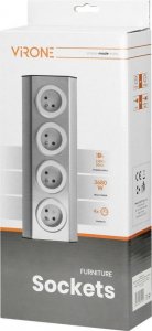 Orno Gniazda meblowe, kuchenne montowane na rzepy  4x2P+Z INOX, 3